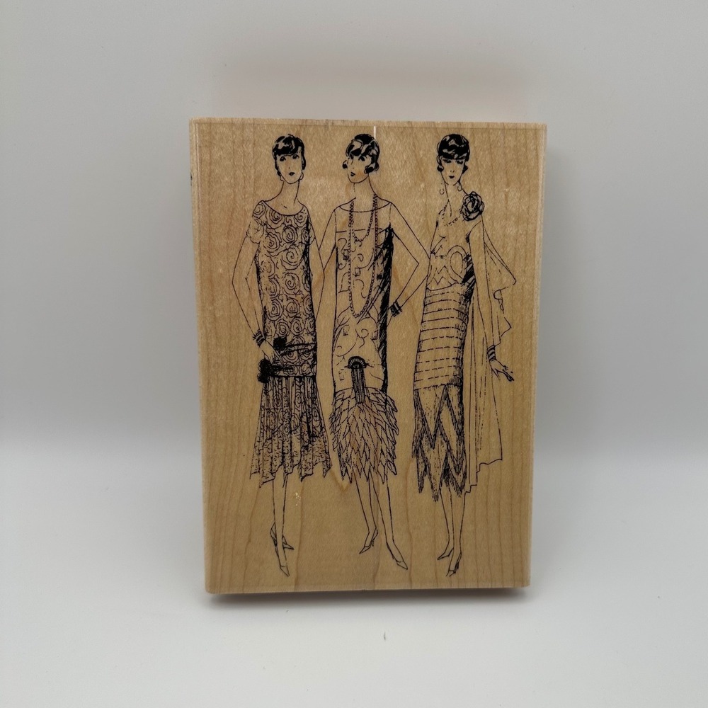 Hampton Art DF4482 Lady Trio Wood Mount Rubber Stamp Flapper 1920s Vintage New